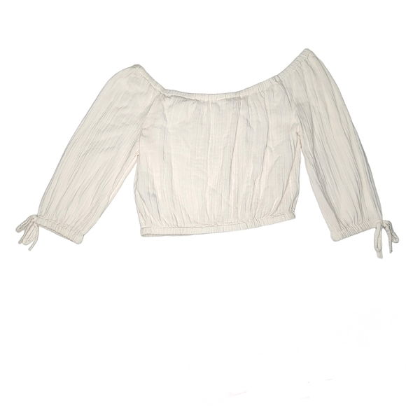 Roxy Crop Top Off the Shoulder 3/4 Sleeve White Bali Shore Gauze Cotton Logo - Picture 6 of 13